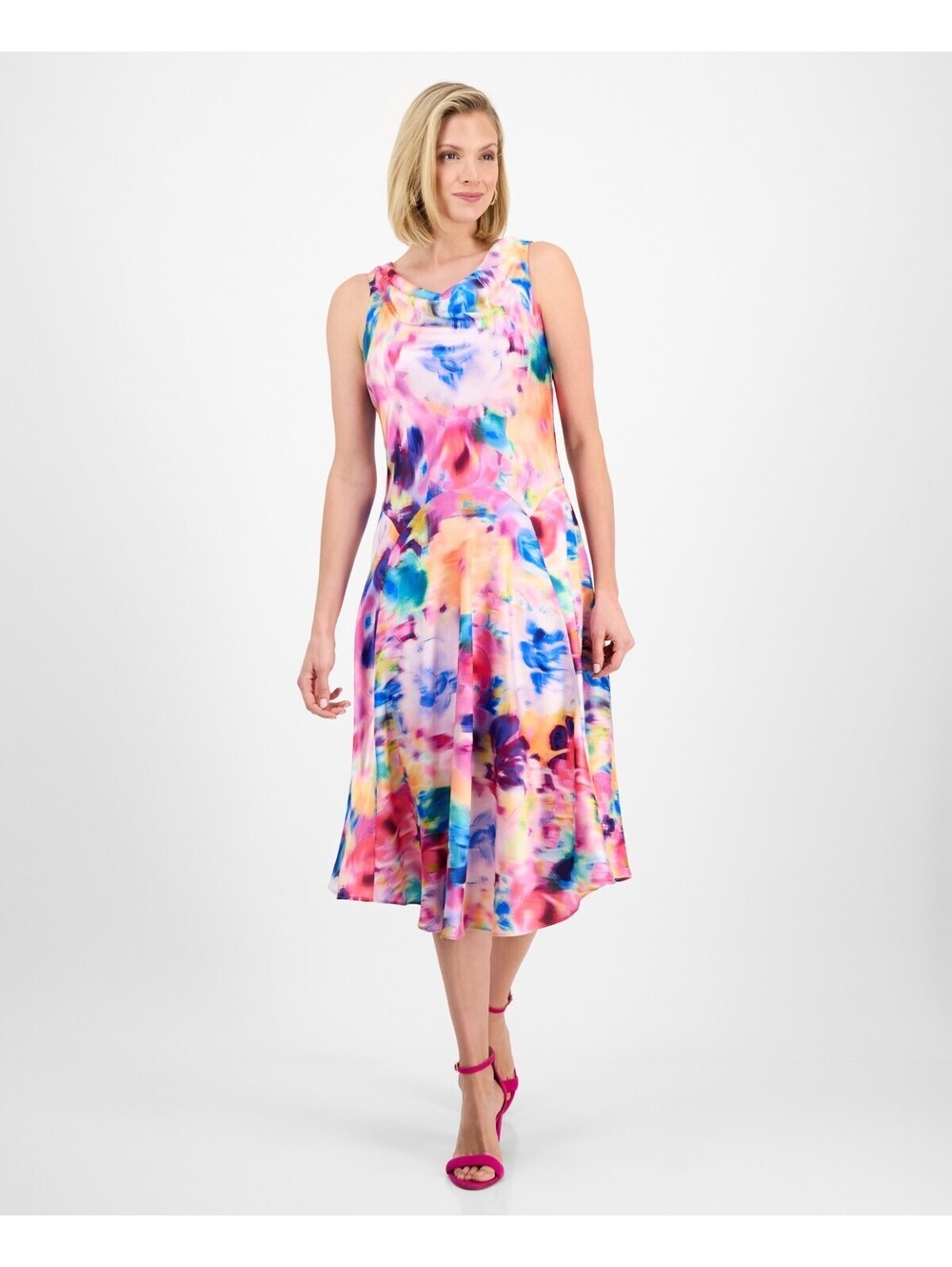 Robbie Bee Womens Floral-Print Cowlneck Multi 10